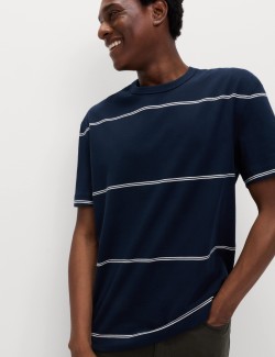 Pure Cotton Striped Relaxed Crew Neck T-Shirt