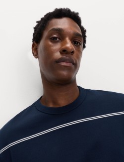 Pruhované volné tričko ke krku z čisté bavlny