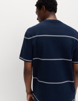 Pruhované volné tričko ke krku z čisté bavlny