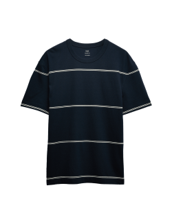 Pruhované volné tričko ke krku z čisté bavlny