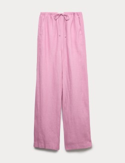 Stahovací kalhoty z čistého lnu s širokými nohavicemi