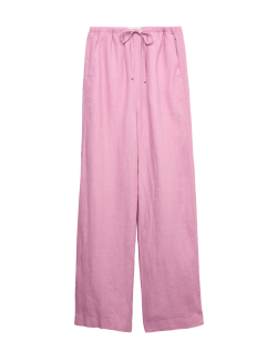 Stahovací kalhoty z čistého lnu s širokými nohavicemi