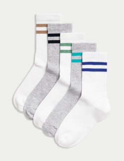 Proužkované kotníkové ponožky s vysokým podílem bavlny, sada 5 párů (6–7 velké)