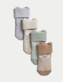 Balení 4 párů dětských ponožek s vysokým podílem bavlny a proužky (0–3 roky)
