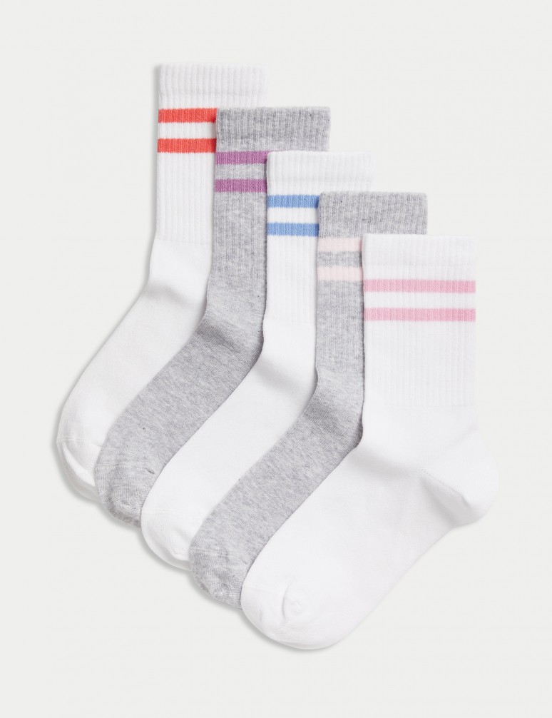 Proužkované kotníkové ponožky s vysokým podílem bavlny, sada 5 párů (6 malé – 7 velké)