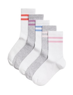 Proužkované kotníkové ponožky s vysokým podílem bavlny, sada 5 párů (6 malé – 7 velké)