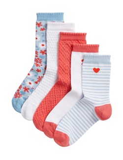 Ponožky v různém provedení, s vysokým podílem bavlny, sada 5 párů (6 malé – 7 velké)