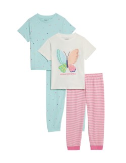 2pk Pure Cotton Butterfly Pyjamas (1-8 Yrs)
