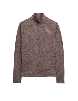 Thermal Jacquard Animal Print Half Zip Fitted Top