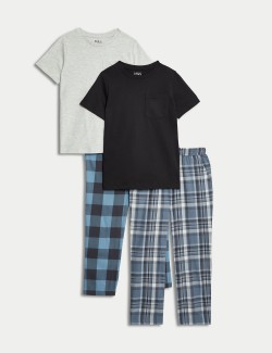 Kárované pyžamové soupravy s vysokým podílem bavlny, 2 ks v balení (6–16 let)