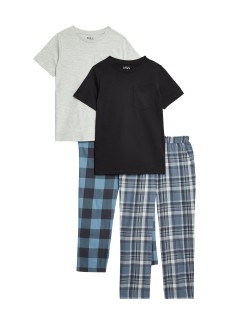 Kárované pyžamové soupravy s vysokým podílem bavlny, 2 ks v balení (6–16 let)