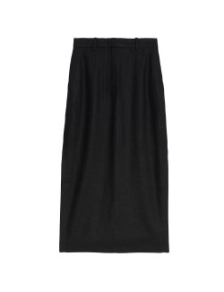 Linen Blend Side Split Maxi Column Skirt