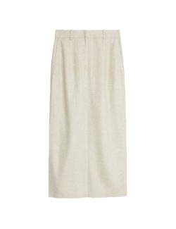 Linen Blend Side Split Maxi Column Skirt