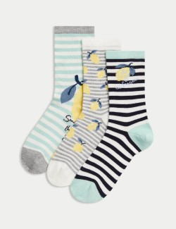 3 páry kotníkových ponožek Sumptuously Soft™ s motivem citrónů