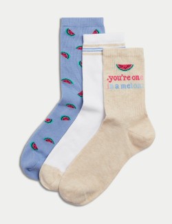 Balení 3 párů kotníkových ponožek ze směsi bavlny s motivem melounu