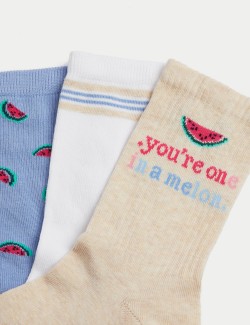 Balení 3 párů kotníkových ponožek ze směsi bavlny s motivem melounu