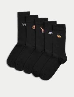 5 párů ponožek Cool & Fresh™, s vysokým podílem bavlny a motivem safari