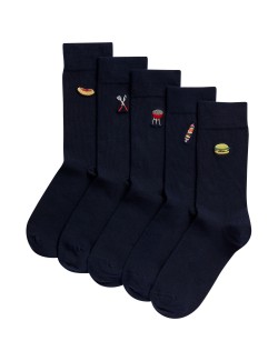 5 párů ponožek Cool & Fresh™, s vysokým podílem bavlny a nápisem „BBQ“