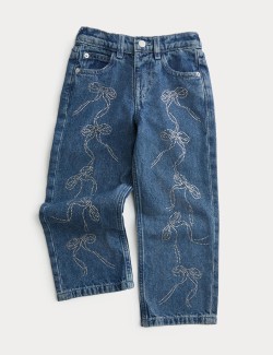 Pure Cotton Denim Diamanté Bow Jeans (2-8 Yrs)