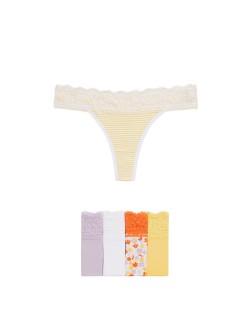 5pk Cotton & Lace Printed Thongs