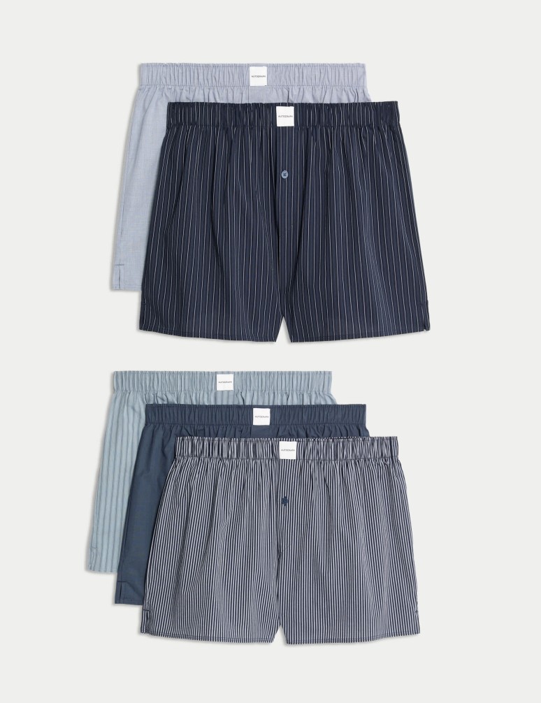 5 Pack Pima Cotton Rich Striped Woven Boxers