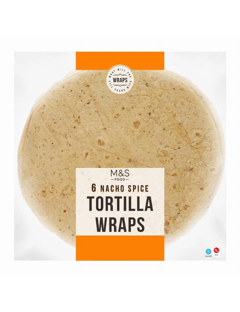 6 pšeničných tortill s mletým kořením, sušenou paprikou kapií a sušeným oreganem