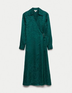 Floral Jacquard Midi Wrap Dress