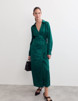 Floral Jacquard Midi Wrap Dress