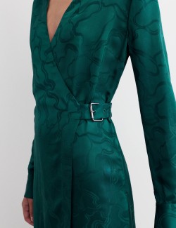 Floral Jacquard Midi Wrap Dress