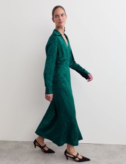 Floral Jacquard Midi Wrap Dress