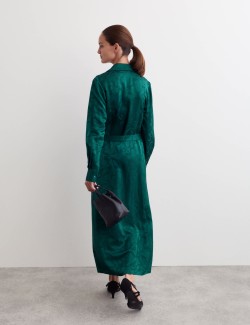 Floral Jacquard Midi Wrap Dress