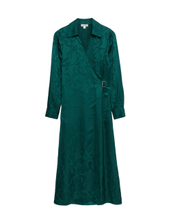 Floral Jacquard Midi Wrap Dress
