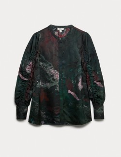 Printed Ruched Sleeve Blouse