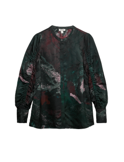 Printed Ruched Sleeve Blouse