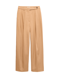 Krepové kalhoty s rovnými nohavicemi a plisováním vepředu