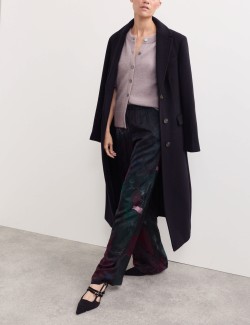 Žakárové kalhoty s potiskem a širokými nohavicemi