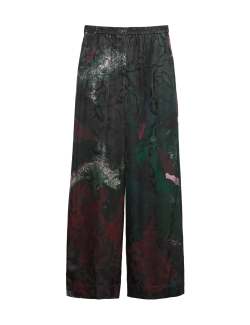 Žakárové kalhoty s potiskem a širokými nohavicemi