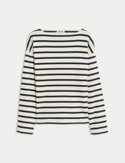 Pure Cotton Striped Slash Neck Top