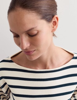 Pure Cotton Striped Slash Neck Top