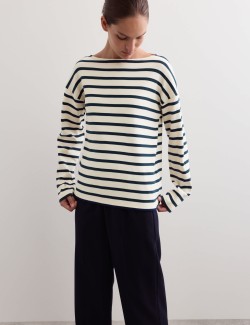 Pure Cotton Striped Slash Neck Top