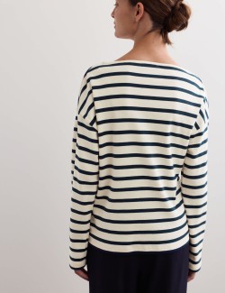 Pure Cotton Striped Slash Neck Top