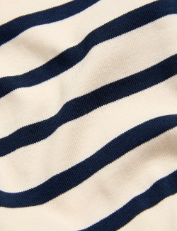 Pure Cotton Striped Slash Neck Top