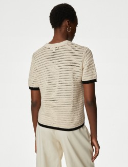 Cotton Rich Textured Tipped Knitted Top