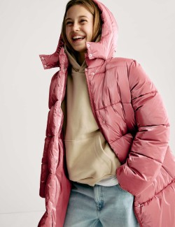 Zateplený dlouhý kabát s kapucí (6–16 let)