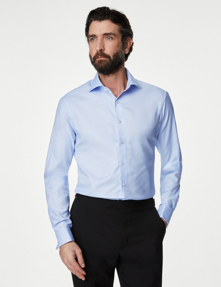 Slim Fit Luxury Cotton Double Cuff Twill Shirt