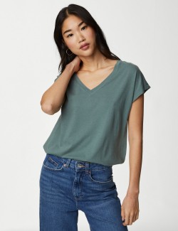 Cotton Rich V-Neck Relaxed...