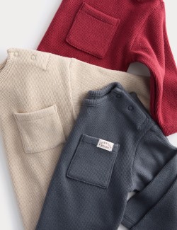 Kartáčované topy s dlouhým rukávem, vaflový úplet, 3 ks v balení (0–3 roky)