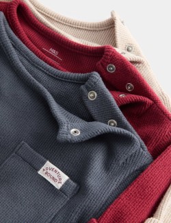 Kartáčované topy s dlouhým rukávem, vaflový úplet, 3 ks v balení (0–3 roky)