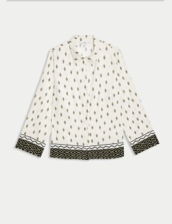 Linen Rich Printed Collared...