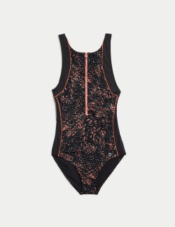 Printed Padded Panelled Sports Swimsuit